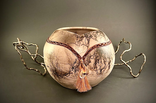 Recessed Braid Globe Horse Hair Pottery