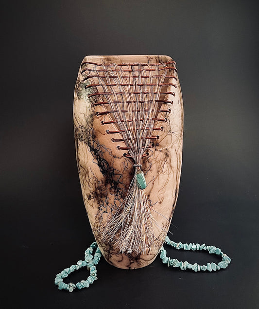 Tall Leather Weave Horse Hair Pottery