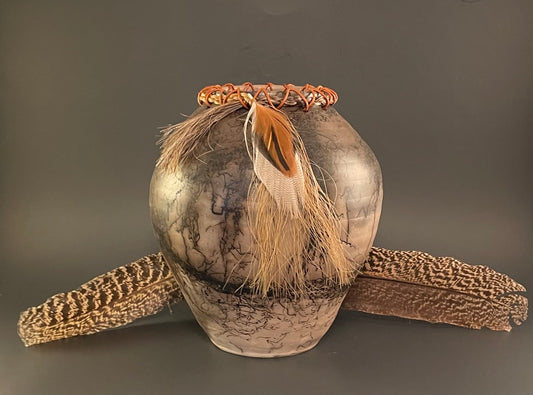 Large Stitched Lip Horse Hair Pottery